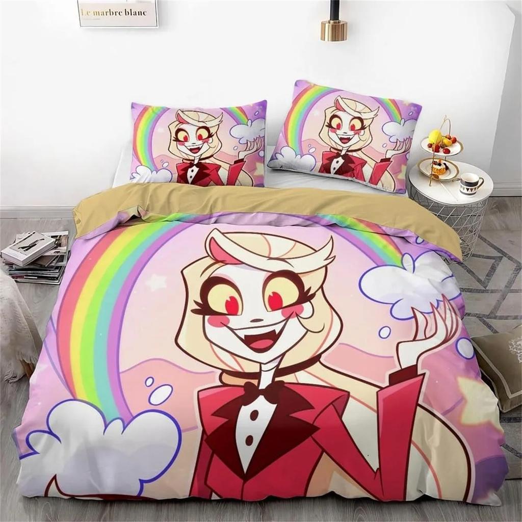Cartoon 2/3Pcs H-Hazbin Hotel Duvet Cover And Pillowcases, Home Bedding Sets With Zipper, Kids And Adults Single/Double Size