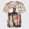 Men's Templar Cross Print Soldier T-shirt Christian T-shirt Short Sleeved T-shirt 3D Printed Round Neck Shirt