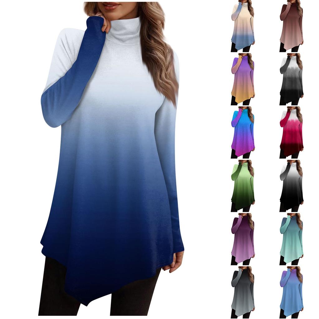 Women's Casual Everyday Tops Long Sleeve Turtleneck Fashion Print Shirt Tops T Shirt Pullover