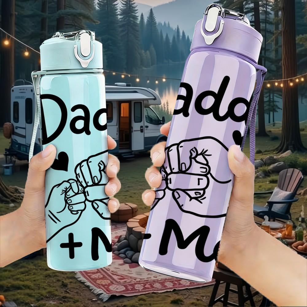 1PC Daddy And Me Hand Print Pattern 750ml Color Plastic Sports Water Bottle Leakproof Flip Straw Lid Suitable for Sports Office Home Use