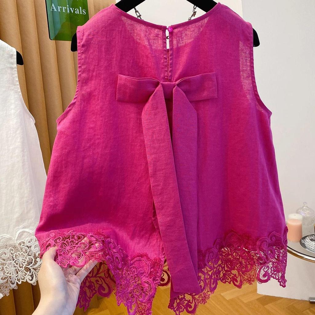2026 Sleeveless Slimming Lace Camisole - Age-Reducing Patchwork Bow Top for Women's Summer Commute