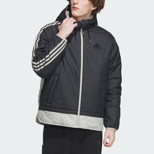 adidas Colorblock Reversible Fleece Hooded Sports Casual Jacket for Men, Black