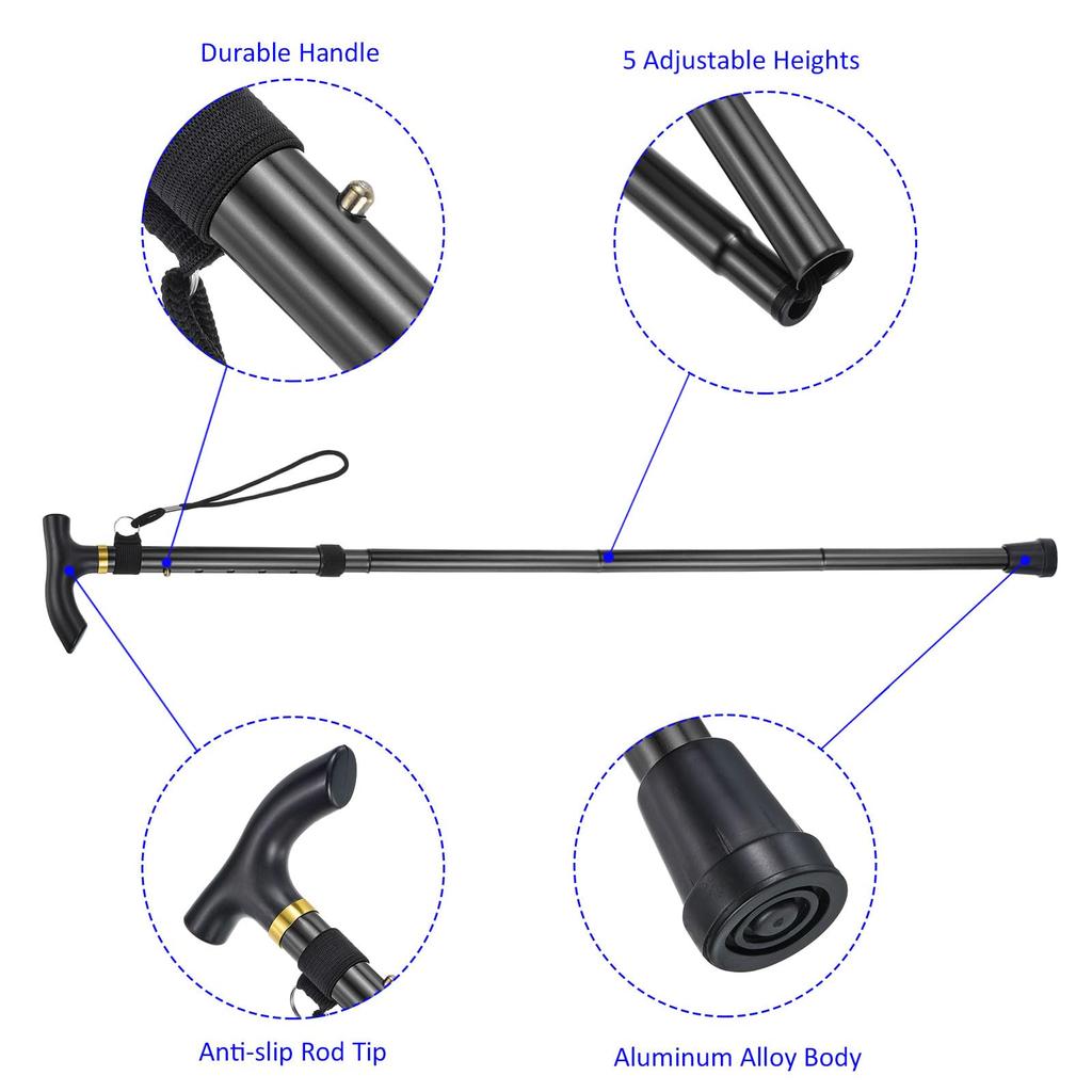 METERXITY Trekking Poles - Foldable Hiking Walking Sticks, Telescoping & Folding, Unisex, Walking & Backpacking (33-37"), Black