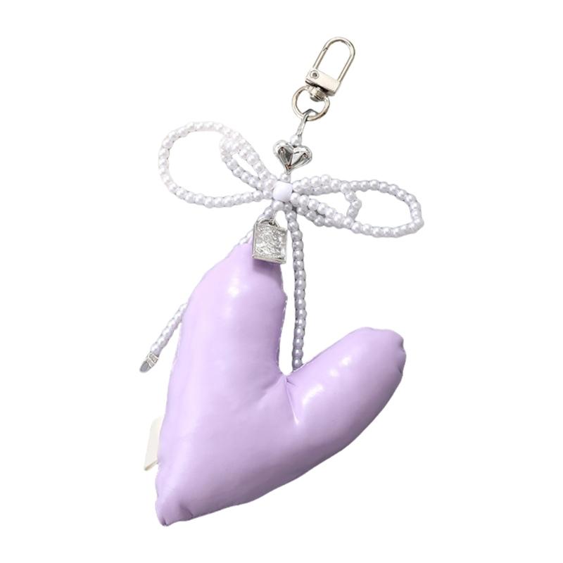Elegant Beaded Keychain Phone Charm Unique Keyring Padded Heart Bowknot Bag Pendant Accessory for Purse Backpack Handbag