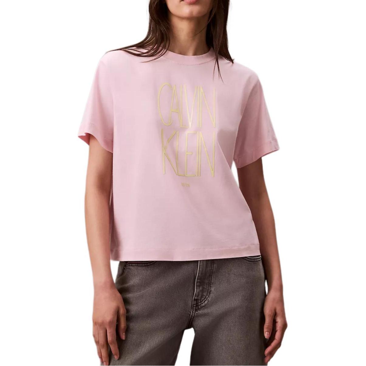 

Calvin Klein Повседневная мягкая свободная дышащая футболка с круглым вырезом и коротким рукавом женские топы 47C846G-W0S M