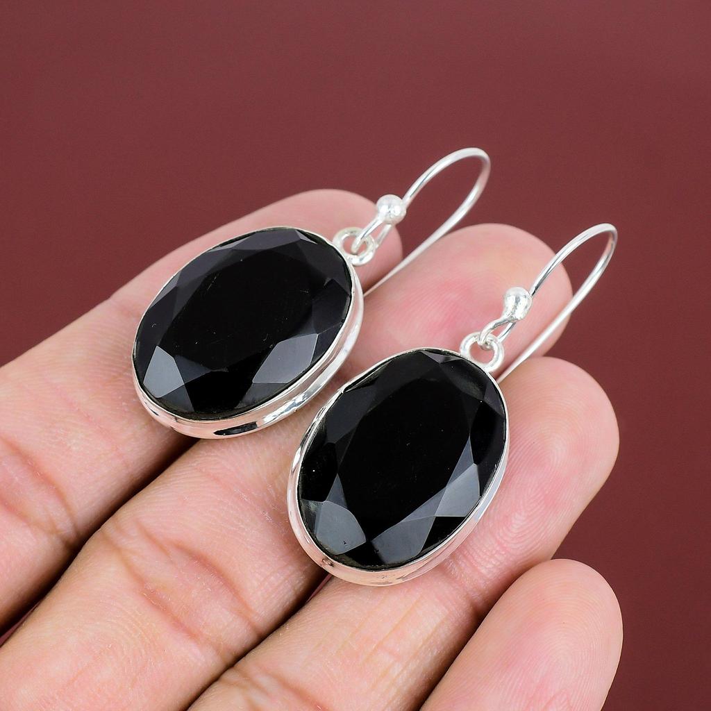 Faceted Black Onyx Earrings Gemstone Earring 925 Sterling Silver Earring Handmade Jewelry Drop Earrings Dainty Silver Jewelry Gifts For Wife