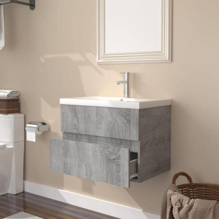 VidaXL Vanity Unit with Integrated Basin Under-Sink Cabinet Bathroom Storage Unit Home Sonoma Grey Wood 3152868