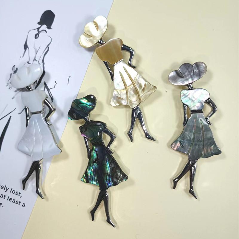 Art Nouveau Shell Dancer Brooch For Women Men With Handcrafted Inlay Fashion Accessory