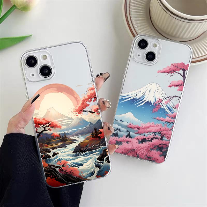 INS Fuji Mountain Landscape Sunset Clear Phone Case For iPhone 11 12 13 Pro Max Mini 14 Plus Pro Max X XR XS 7 8 Plus Back Cover