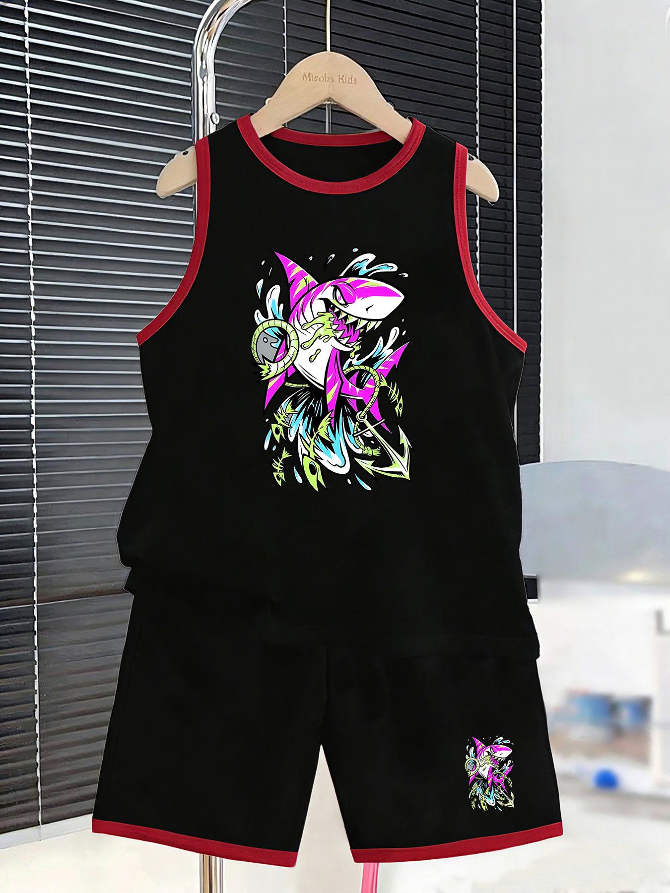 

Boys vibrant shark graffiti vest shorts. Bold dynamic print, durable soft fabric for cool street styling and active play. 2-3Y чёрный