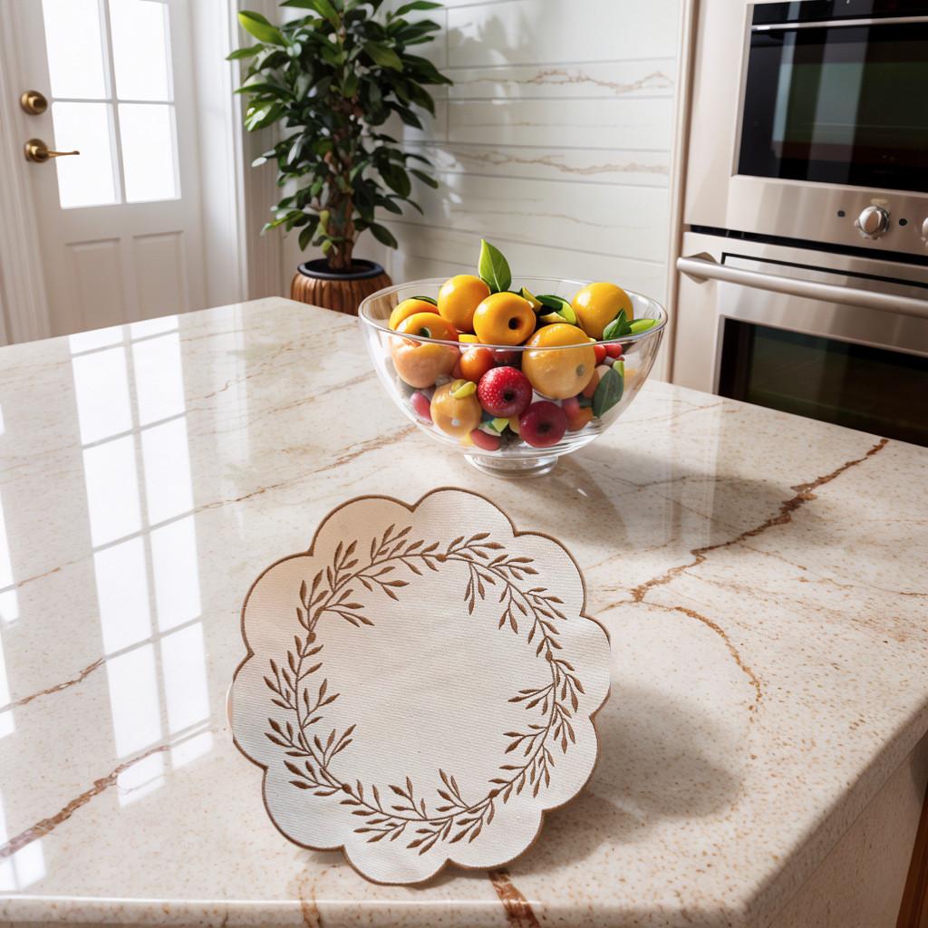 Canvas Embroidered Floral Table Mat With Heatresistant Thick Durable Material For Home Dining