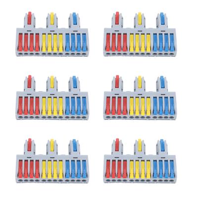 6 Pcs Push In Lever Wire Connector 32A 3 In 12 Out Quick Electrical Wire Connector for Solid