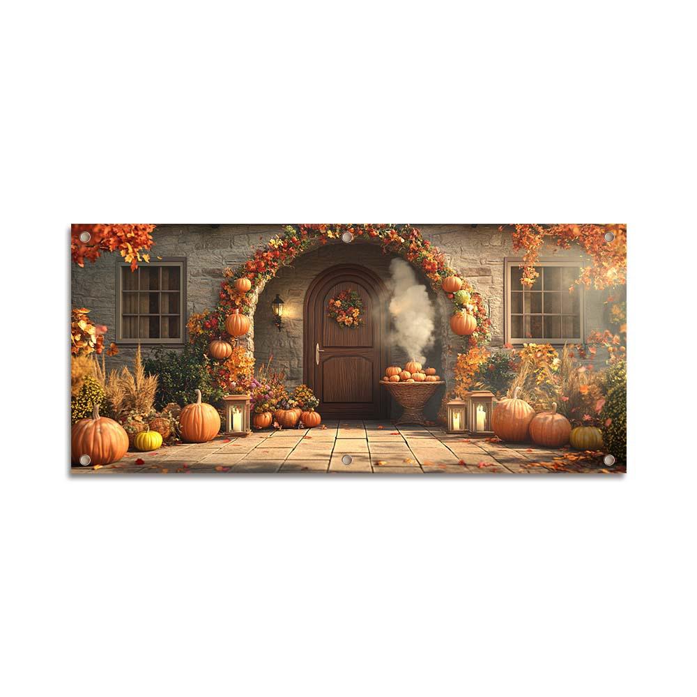 Autumn Harvest Thanksgiving Pumpkin Maple Leaf Polyester Garage Banner