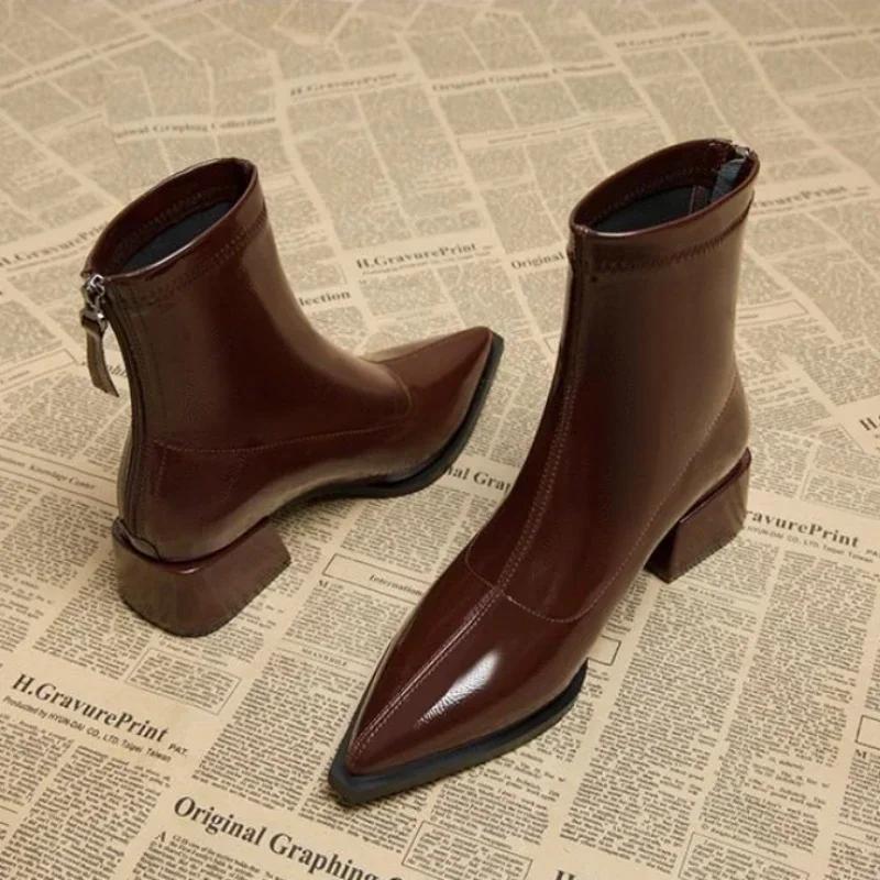 Women Ankle High Heels Chelsea Boots Pointed Toe Shoes  Designer Pumps Winter 2025 New Brand Shoes Women Motorcycle Boots
