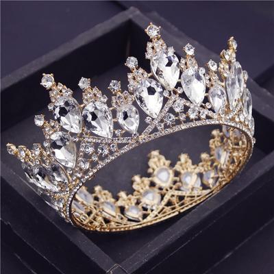 Barokní přehlídkový kruhový diadém Svatební královna Král Tiaras Kovová koruna Party banketní ozdoby hlavy Svatební vlasové šperky Doplňky