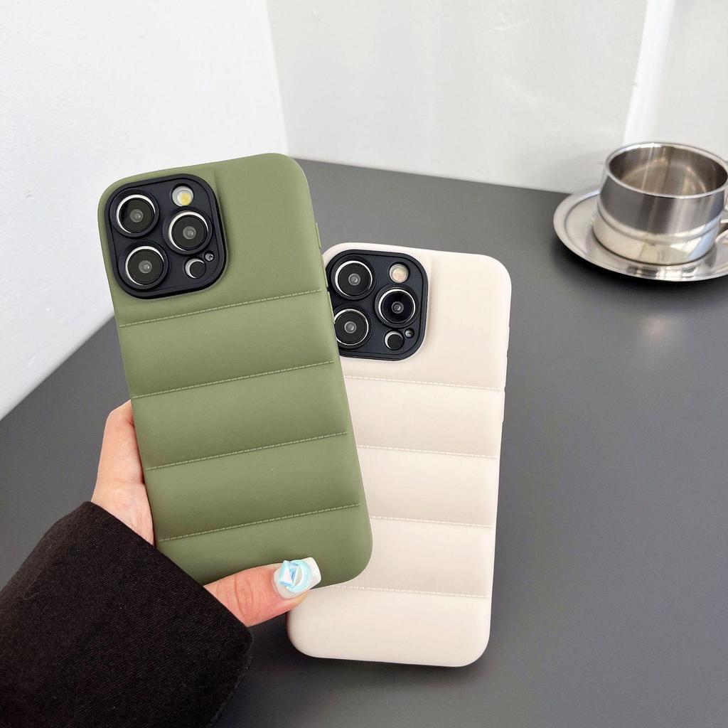 Solid Color Down Jacket iPhone Case: Anti-Fall for iPhone 11, 12, 13 Pro Max, 15