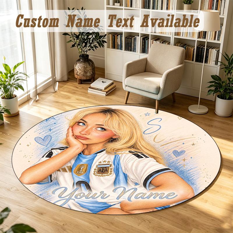 Round Rug Custom NameSabrina Carpenter Pattern Non Slip Carpet Home Floor Decor