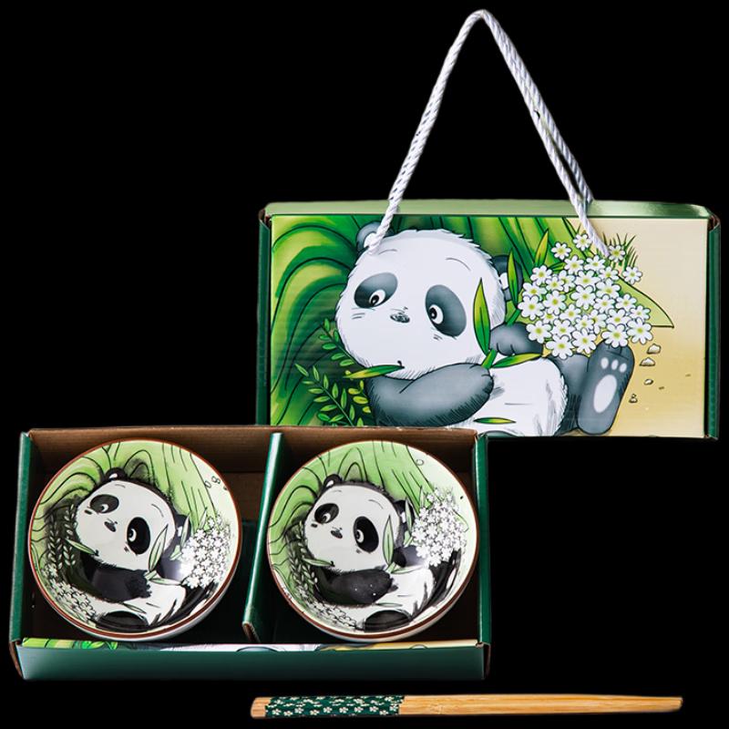 Wo Ding Panda Ceramic Bowl & Chopstick Gift Set