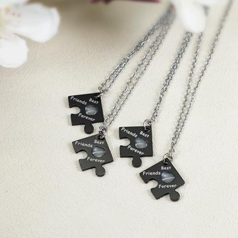 4pcs Stainless Steel Patchwork Sister Necklace Neck Chain Friends Forever Necklace  Birthday Gift