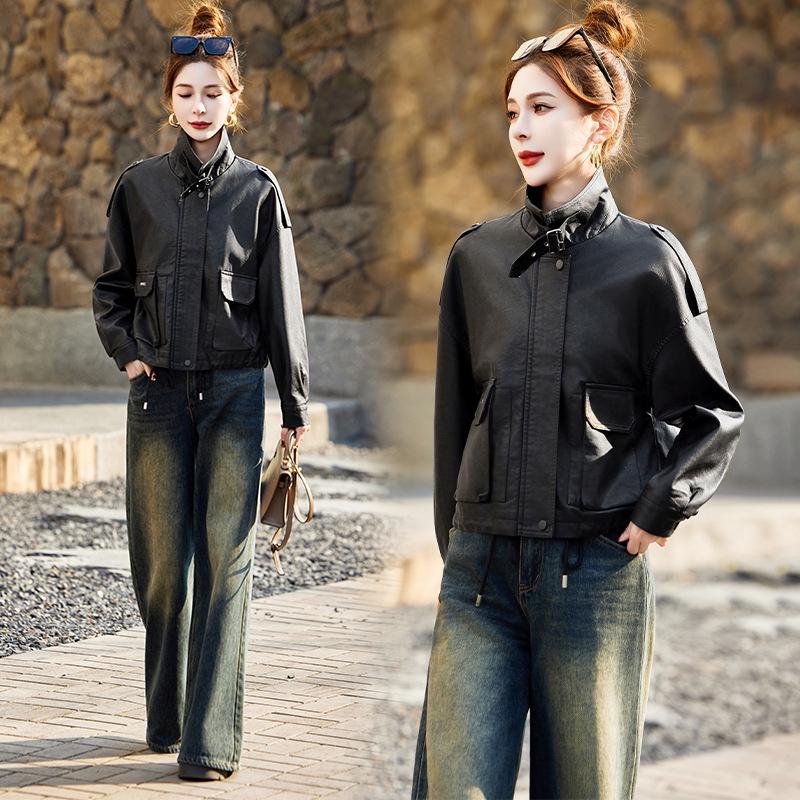 

2025 Универсальная маленькая кожаная куртка: Мода Весна/Осень, Повседневное и Свободное Пальто для Женщин HJ2507 XL (60-65 kg) чёрный