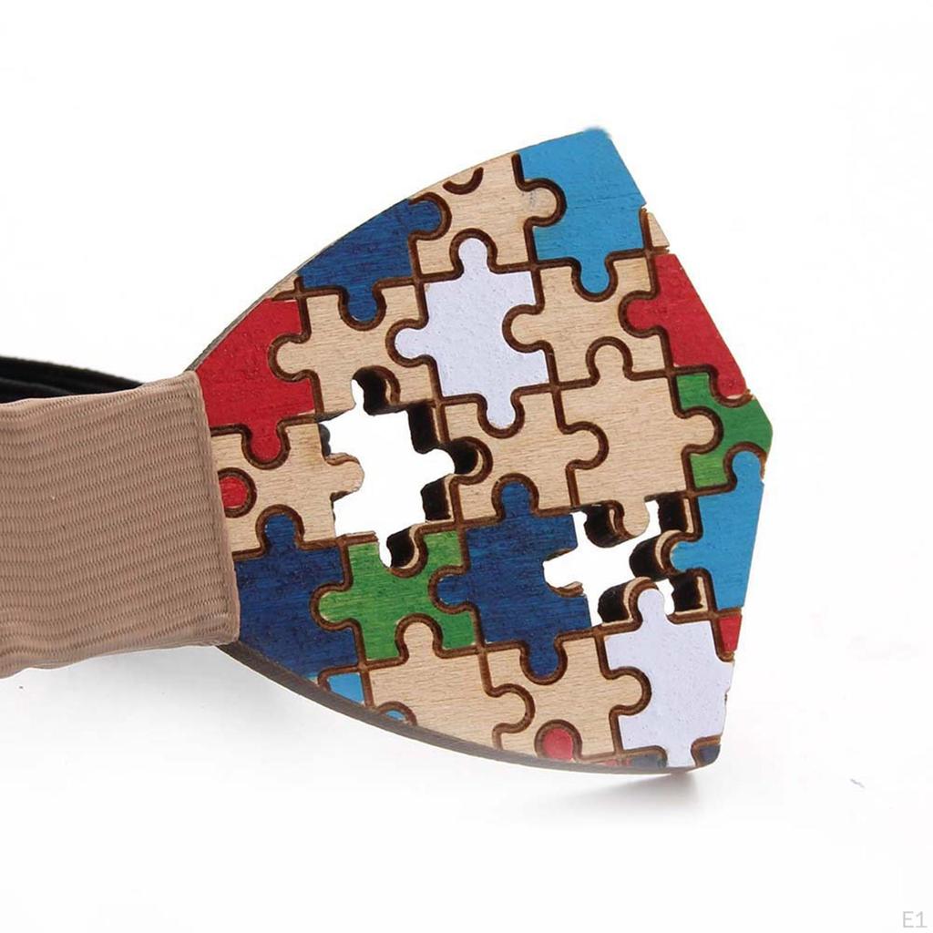 Wood Bow Tie Decoration Men Fashion for Birthday Festival Wedding Color Puzzle