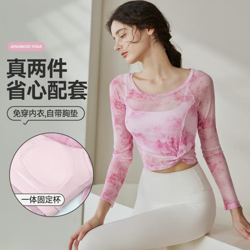 Damen Langarm Netzspitze Überlagerung Yoga Top Pilates Fitness Workout