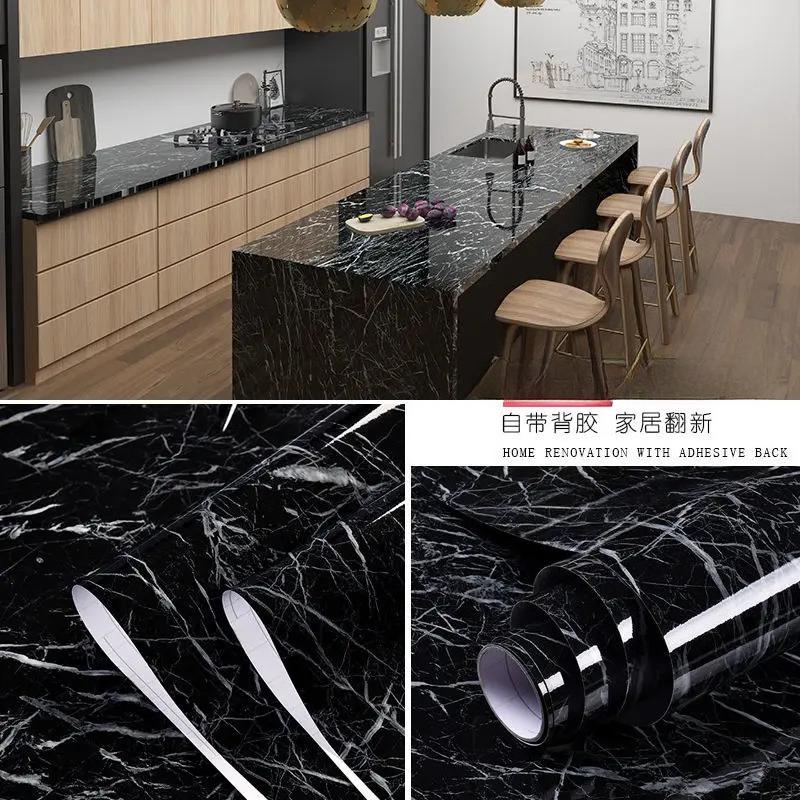 Gray Marble Self-Adhesive Wallpaper Waterproof Vinyl Peel and Stick Wallpapers for Old Furniture Kitchen Countertop Granite Film