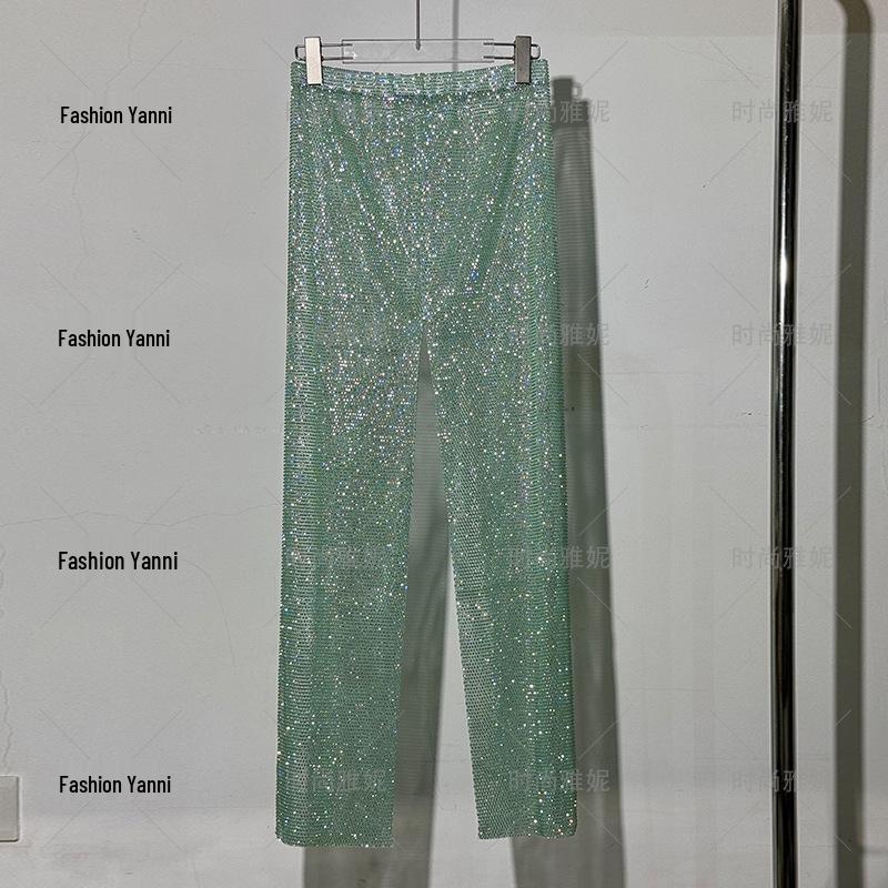 Yanni Fashion Blue Feather & Rhinestone Dress with Long-Sleeve Top and Skirt