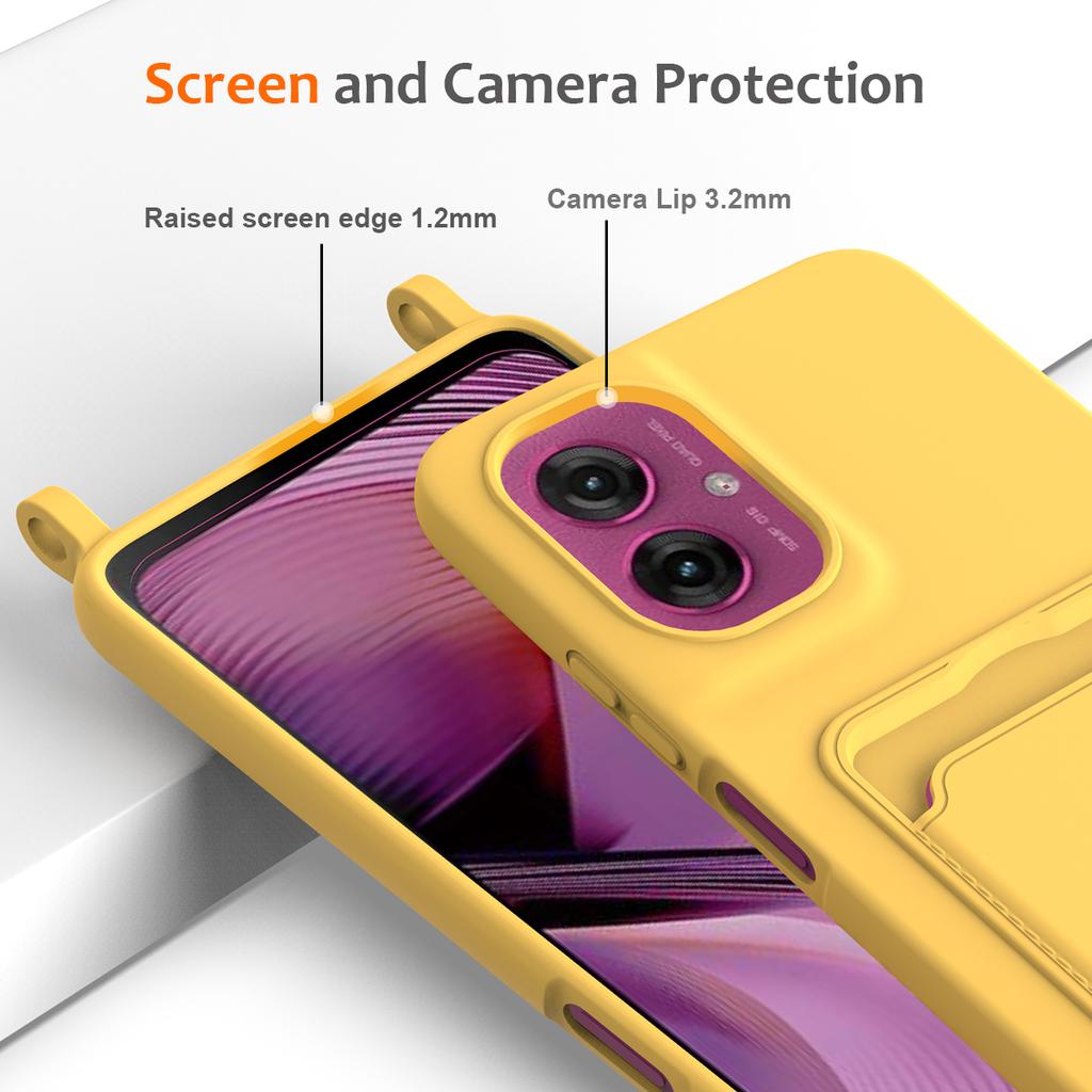 For Motorola Moto G55 5G Case Liquid Silicone Card Holder Back Phone Cover with Lanyard