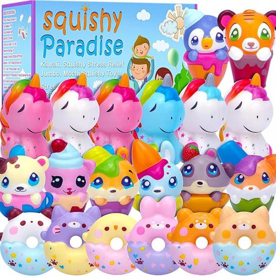 POKONBOY 30 Pack Squishy Toys for Kids Party Favors Bulk, Kawaii Animals Squishies Pack Unicorn Donuts Birthday Gifts for Boys Girls Classroom