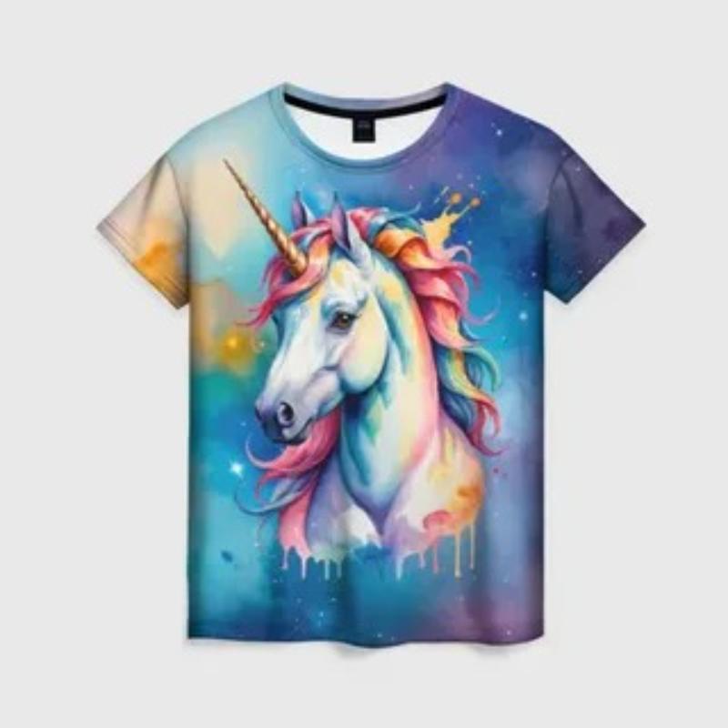 Children's Cartoon Unicorn Print Cute Multi-color T-shirts Girls Fashionable Soft Comfortable T-shirt