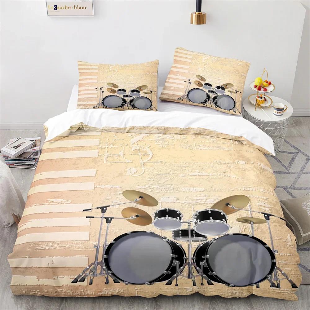 Drum Kit King Queen Duvet Cover Rock Musical Style Bedding Set For Kids Teens Adults Hip Hop Grunge 2/3Pcs Polyester Quilt Cover