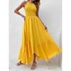 Damen Smocked Neckholder Maxikleid Ärmellos A-Linie Lässig Sommer Sonnentuchkleid