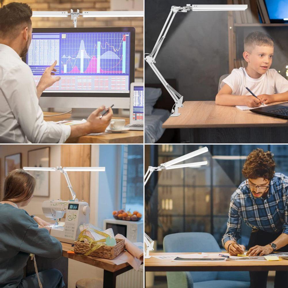 Double Head LED Desk Lamps Dimmable Led Computer Monitor Light Adjustable USB Table Lamp Office Study Reading Lighting Fixture