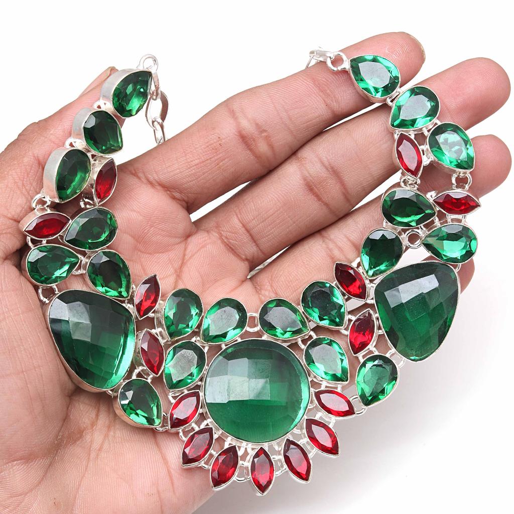 Necklace Emerald Quartz GarnetGemstone Women'Unisex Jewelry 18-20''