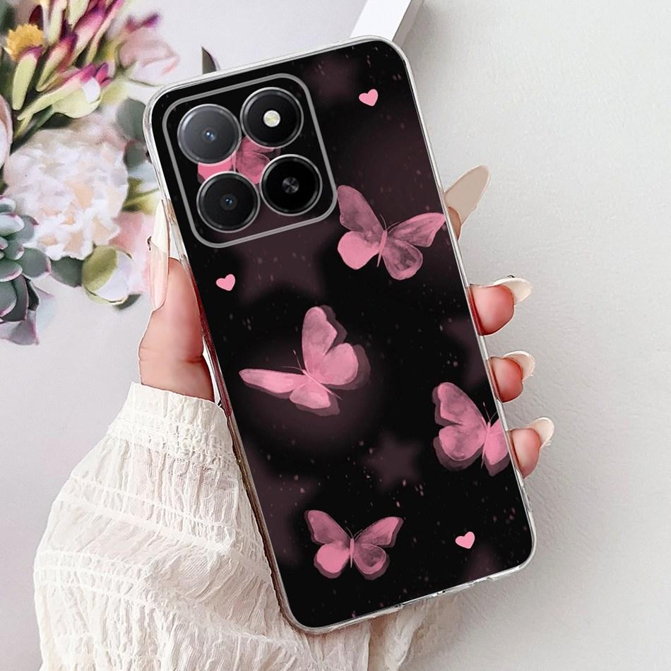 Phone Case For Honor X5b Plus X6b X7b X8b X9b 5G Elegant Flower Cat Painted Soft Silicone TPU Cases
