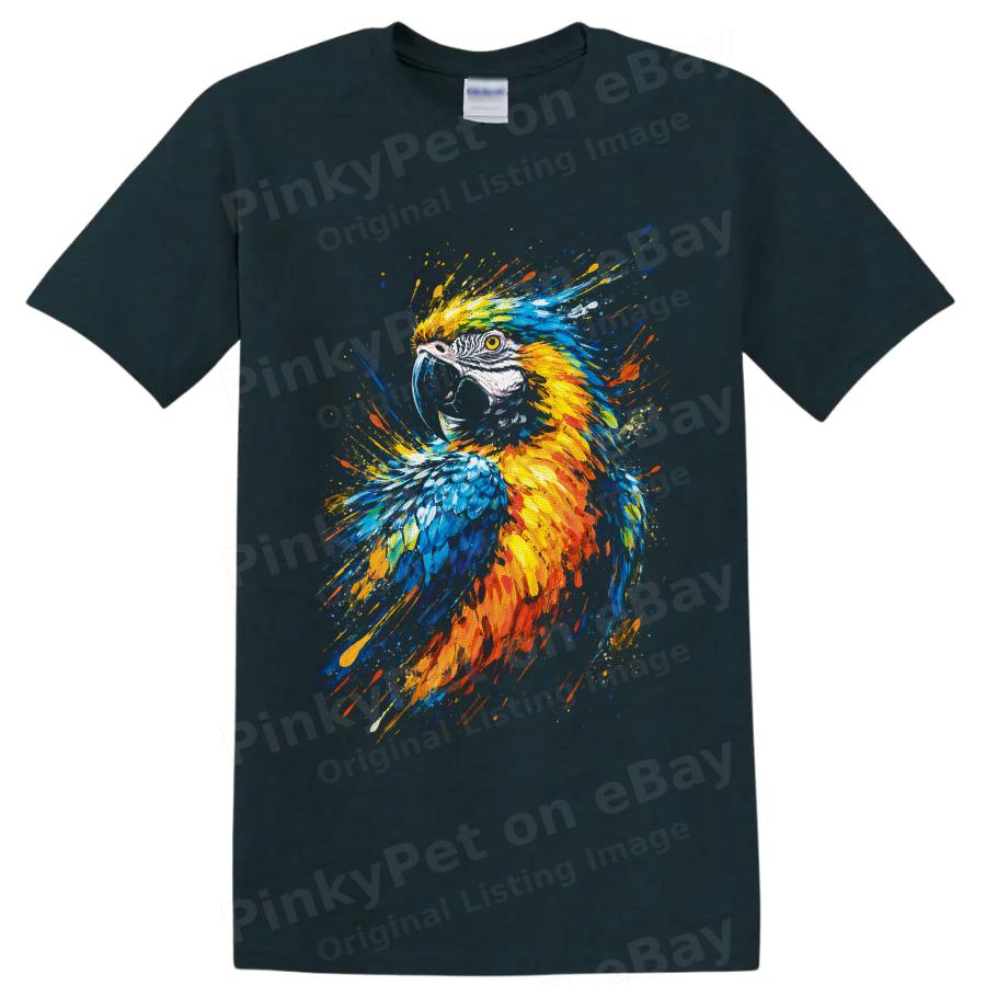 Macaw Parrot T Shirt Colorful Paint Splash Tropical Bird Art Graphic Gift Tee