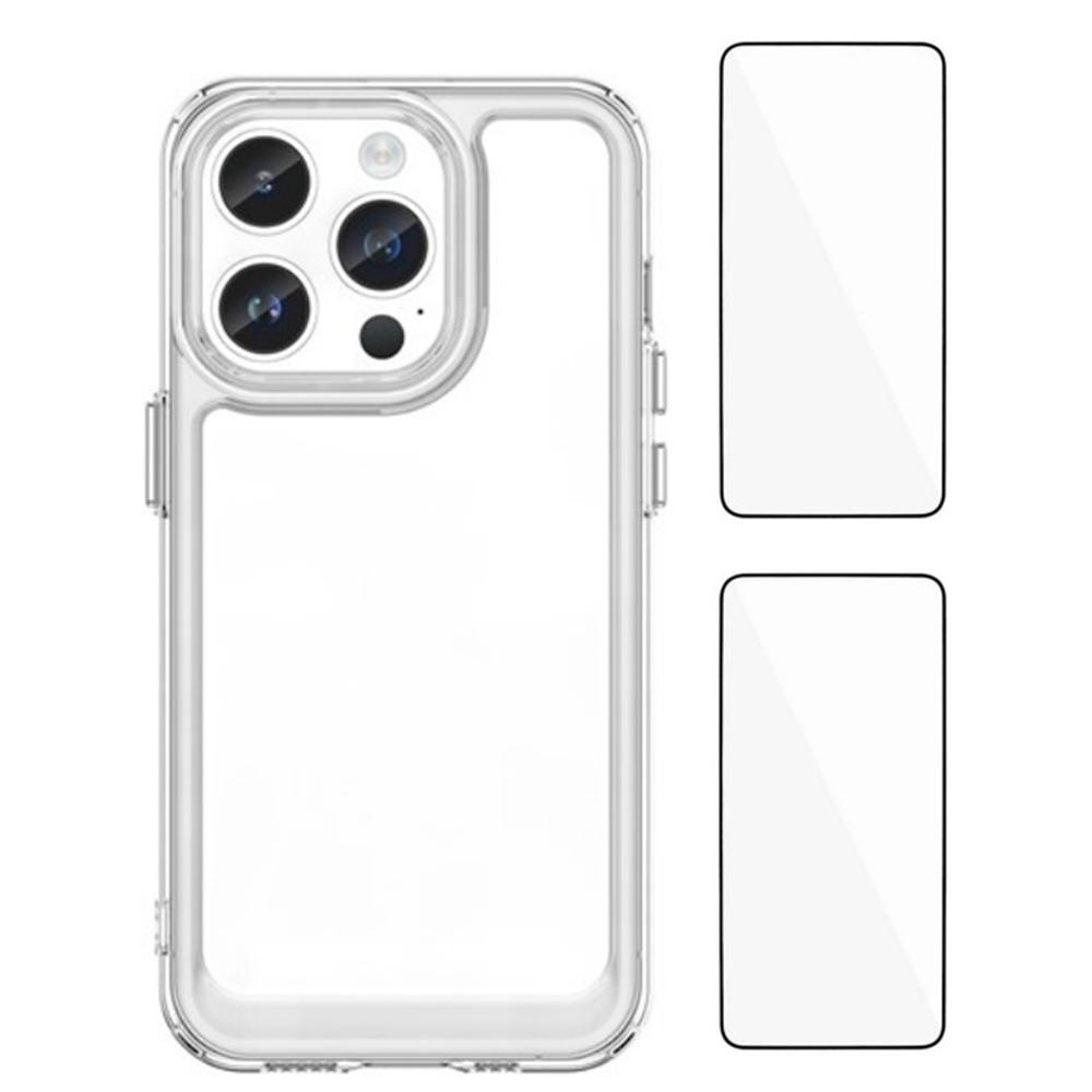 

WANLONFENG MF2 Series For iPhone 14 Pro Case TPU Acrylic Clear Phone Cover with 2Pcs Tempered Glass Film A