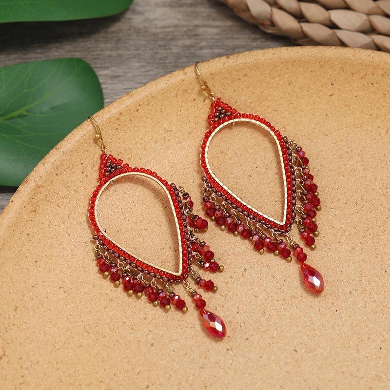 Hand-woven Bohemian Earrings Retro Personality Vacation Long Fringed Temperament Earrings Women
