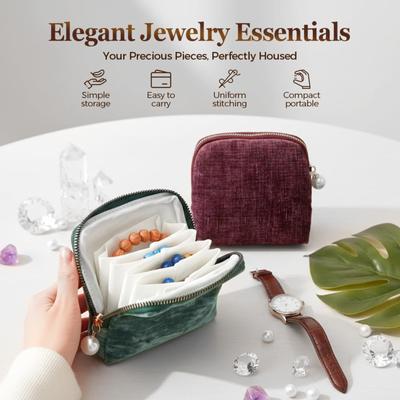 Bolsa para Armazenamento de Joias, Bolsa de Joias com Zíper de Pérola, Bolsa para Armazenamento de Anel e Pulseira, Organizador de Joias Portátil, Compartimentos Internos
