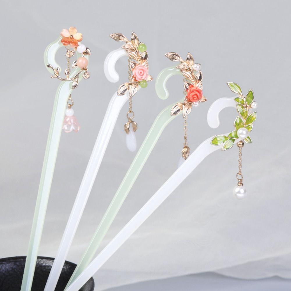Pearl Chinese Style Hair Stick Acetic Acid Flower Hairpin Cute Hanfu Hair Clip  Daily