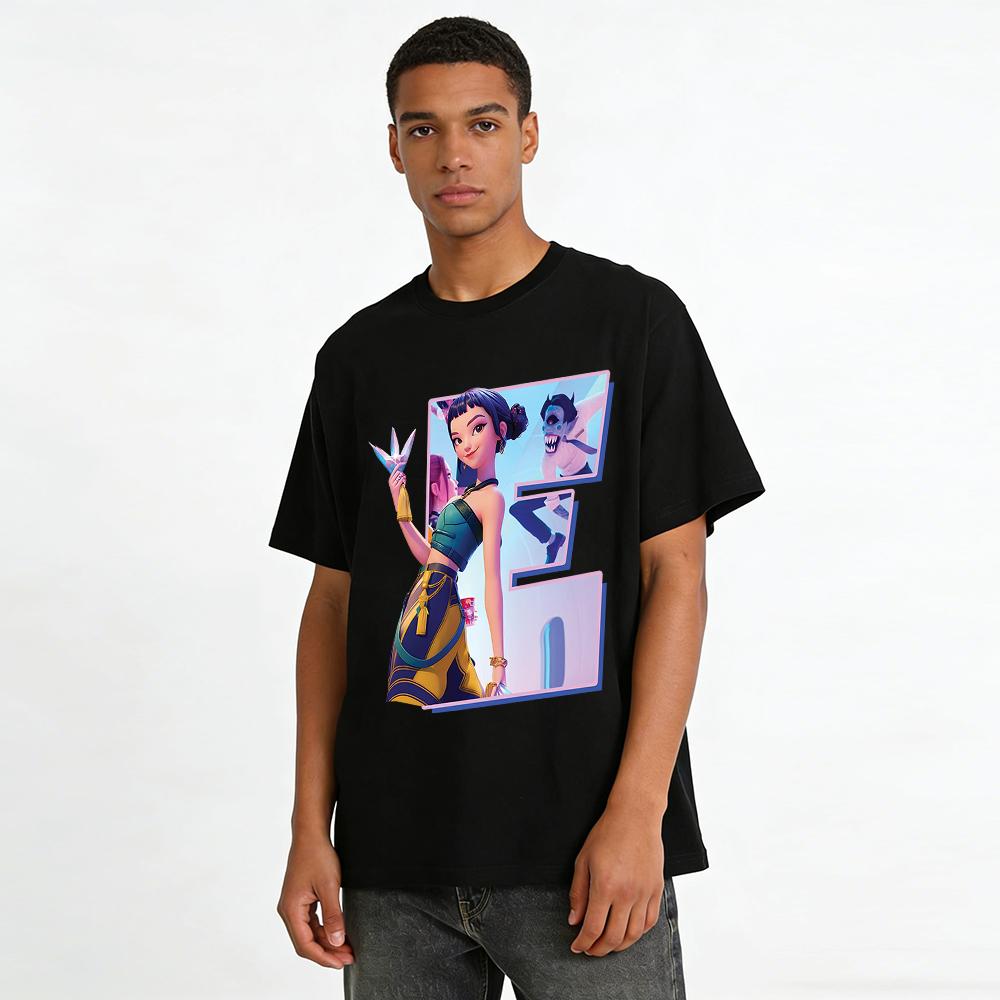 Trendy Chinese Style Fantasy Character Print Top Unisex Casual Loose Short Sleeve Tee Pure cotton T-shirt