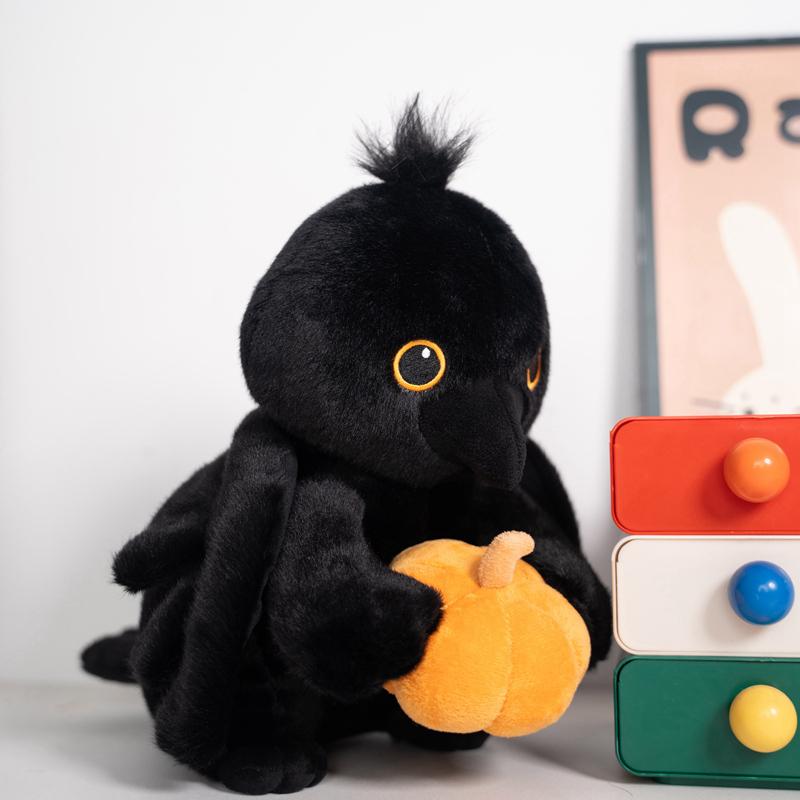Cute Crow Holding Pumpkin Plush Toy Fluffy Cartoon Animal Stuffed Doll Home Decor Gifts For Boys
