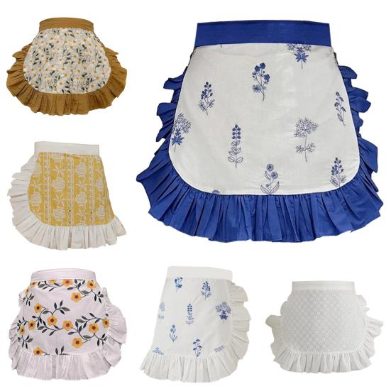 Cotton Half Apron with Daisy Print & Lace Hem Breathable Adjustable