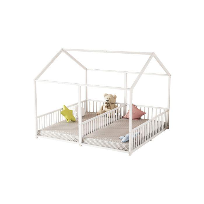 Lit En Métal - MUVOE - 90x200 Cm - Design Maison - 2 Places - Blanc