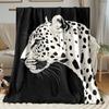 Black and white leopard portrait blanket wildlife animal art soft flannel for home decor bedroom stylish modern animal print