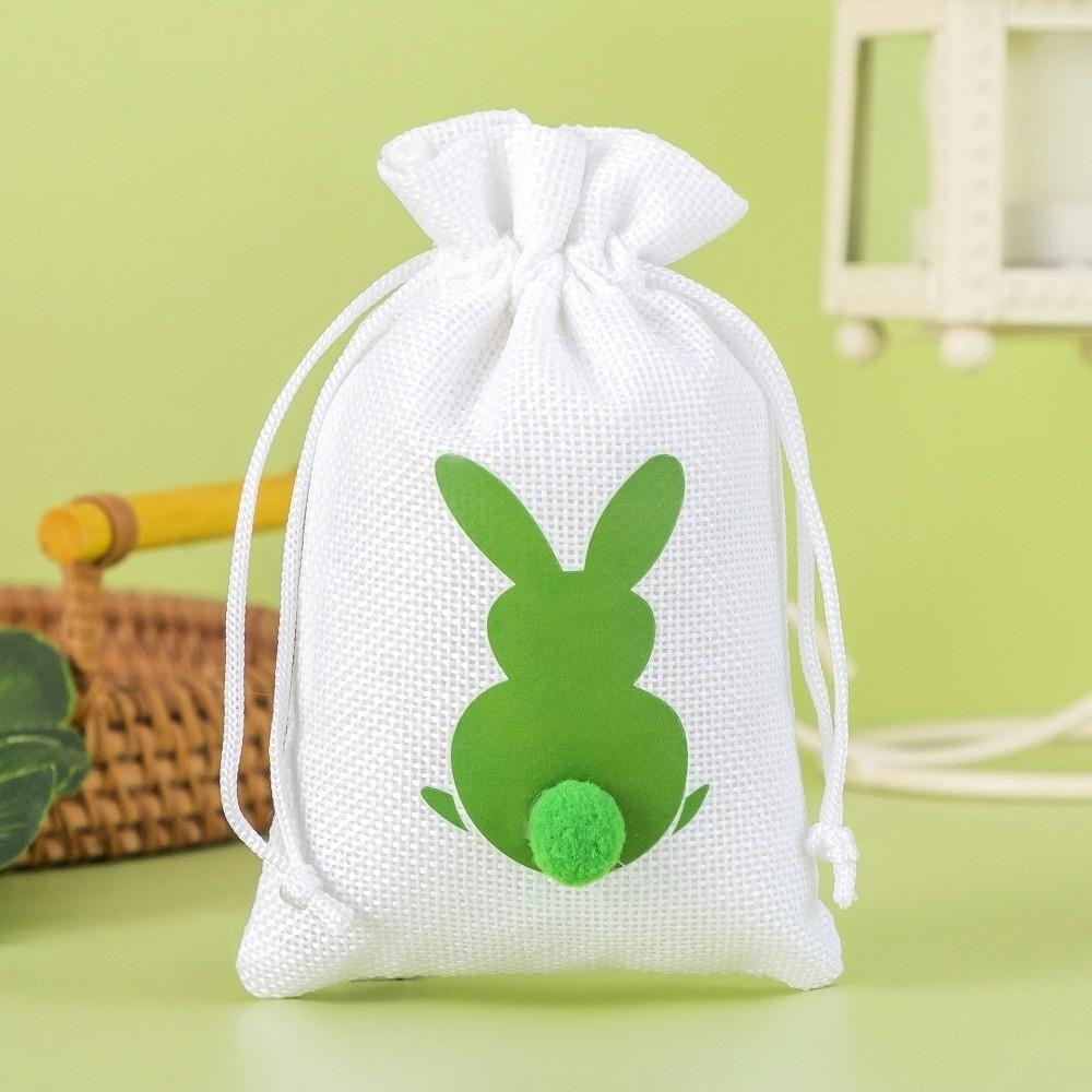 10PCS Bunny Pattern Easter Candy Bags Eco-Friendly Decorative Rabbit Candy Bags Festival Reusable Drawstring Gift Bags Treats