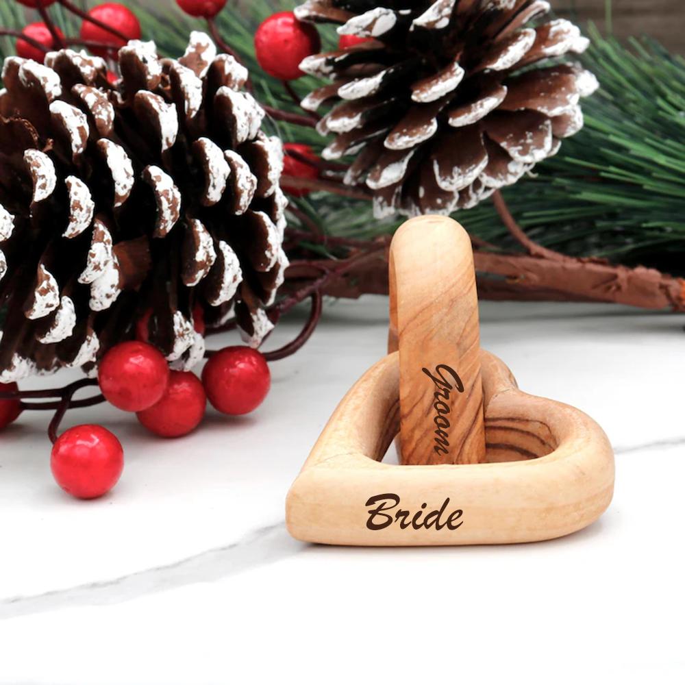 

Bride and Groom Interlocking Hearts Wedding Wood Heart Anniversary Gift Olive Wood Wooden Hearts Engagement Valentines Gift 1pcs