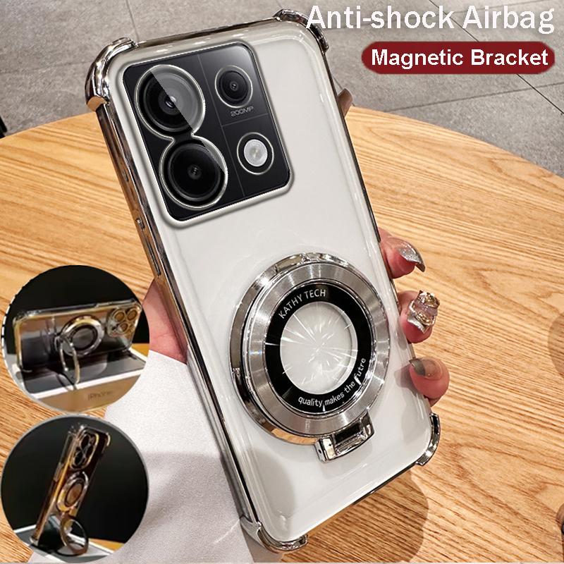 Shockproof Transparent Magnetic Bracket Case For Xiaomi Redmi Note 14 Pro+ 15 14C 14 Pro 14S 13C 13 Pro+ 13 Pro 13R 12C 12 Pro 12S 10C 10 11 Pro A5