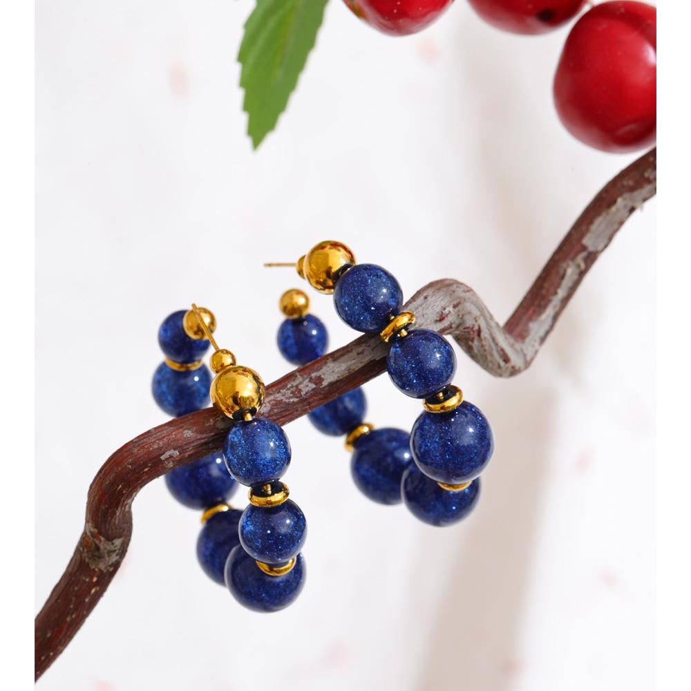 Eetit Resin Round Beads Chain C-Shape Huggie Earrings for Women Stainless Steel Handmade Fashion Trendy France Jewelry Wholesale
